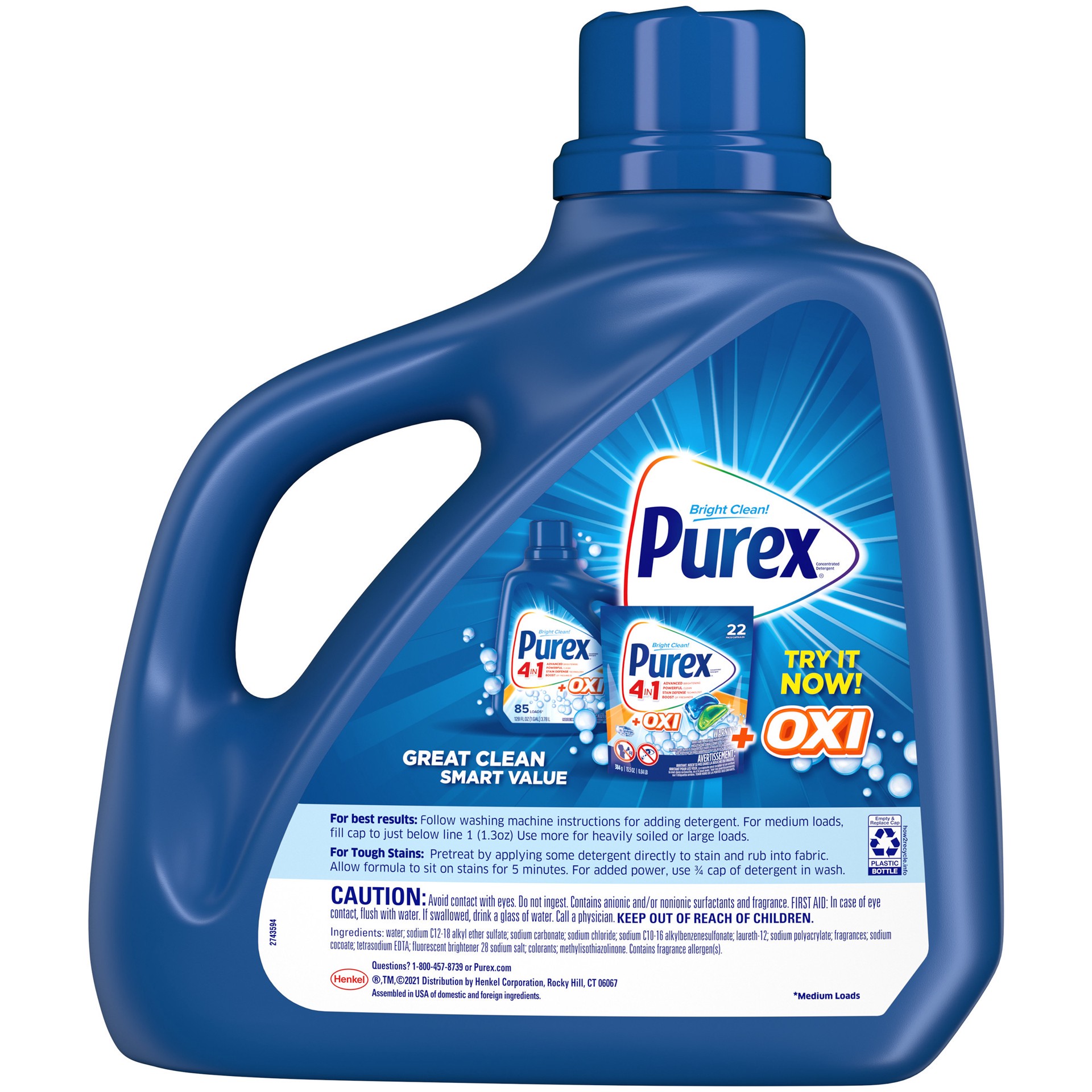 slide 2 of 3, Purex Liquid Laundry Detergent, Mountain Breeze, 150 Fluid Ounces, 115 Loads, 150 fl oz