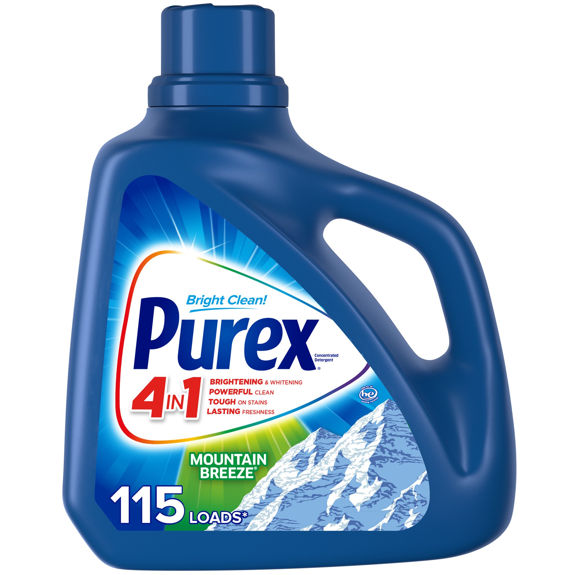 slide 1 of 3, Purex Liquid Laundry Detergent, Mountain Breeze, 150 Fluid Ounces, 115 Loads, 150 fl oz