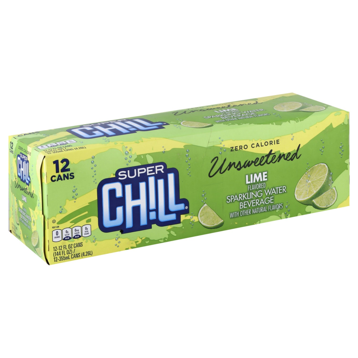 slide 1 of 1, Super Chill Water Sparkling Lime - 12 ct; 12 fl oz, 12 ct; 12 fl oz