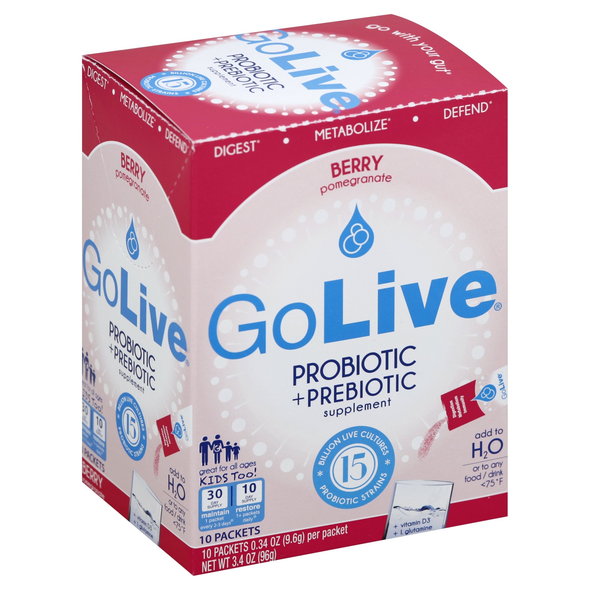 slide 1 of 1, GoLive Berry Probiotic & Prebiotic Drink Mix, 10 ct