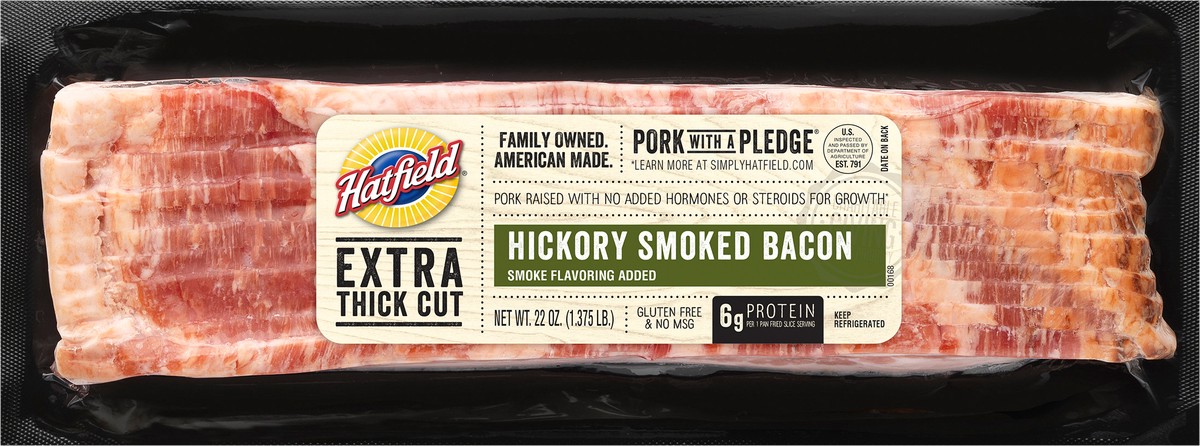 slide 6 of 6, Hatfield Extra Thick Cut Tripled Smoked Bacon, 22 oz, 