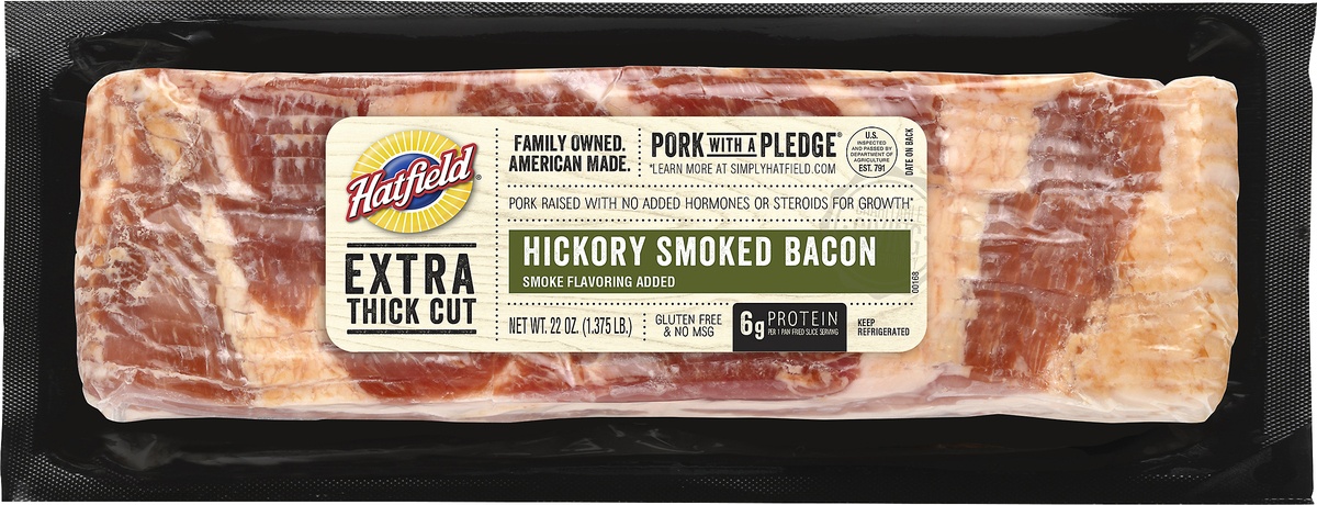 slide 4 of 5, Hatfield Hickory Smoked Extra Thick Sliced Bacon, 22 oz