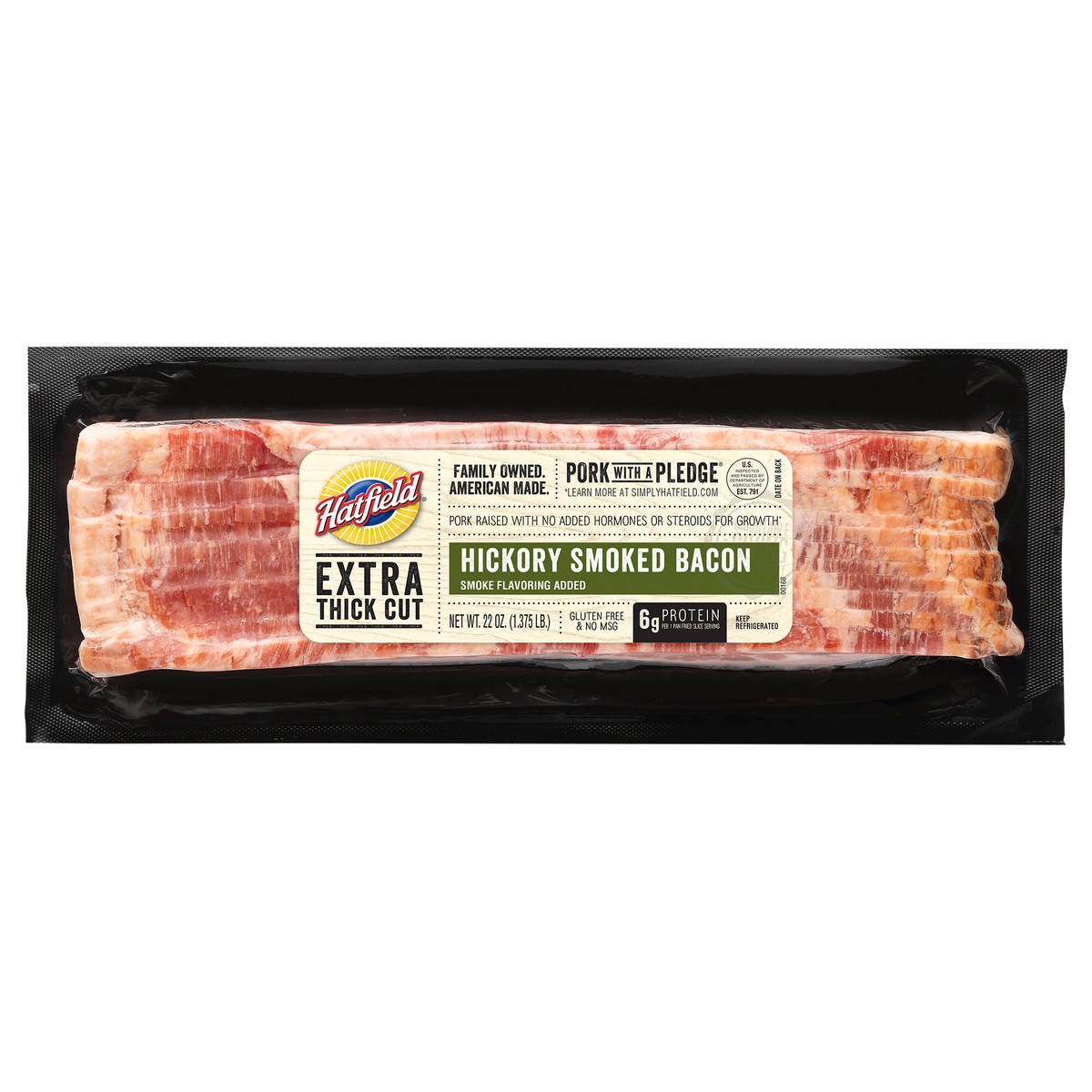 slide 3 of 6, Hatfield Extra Thick Cut Tripled Smoked Bacon, 22 oz, 