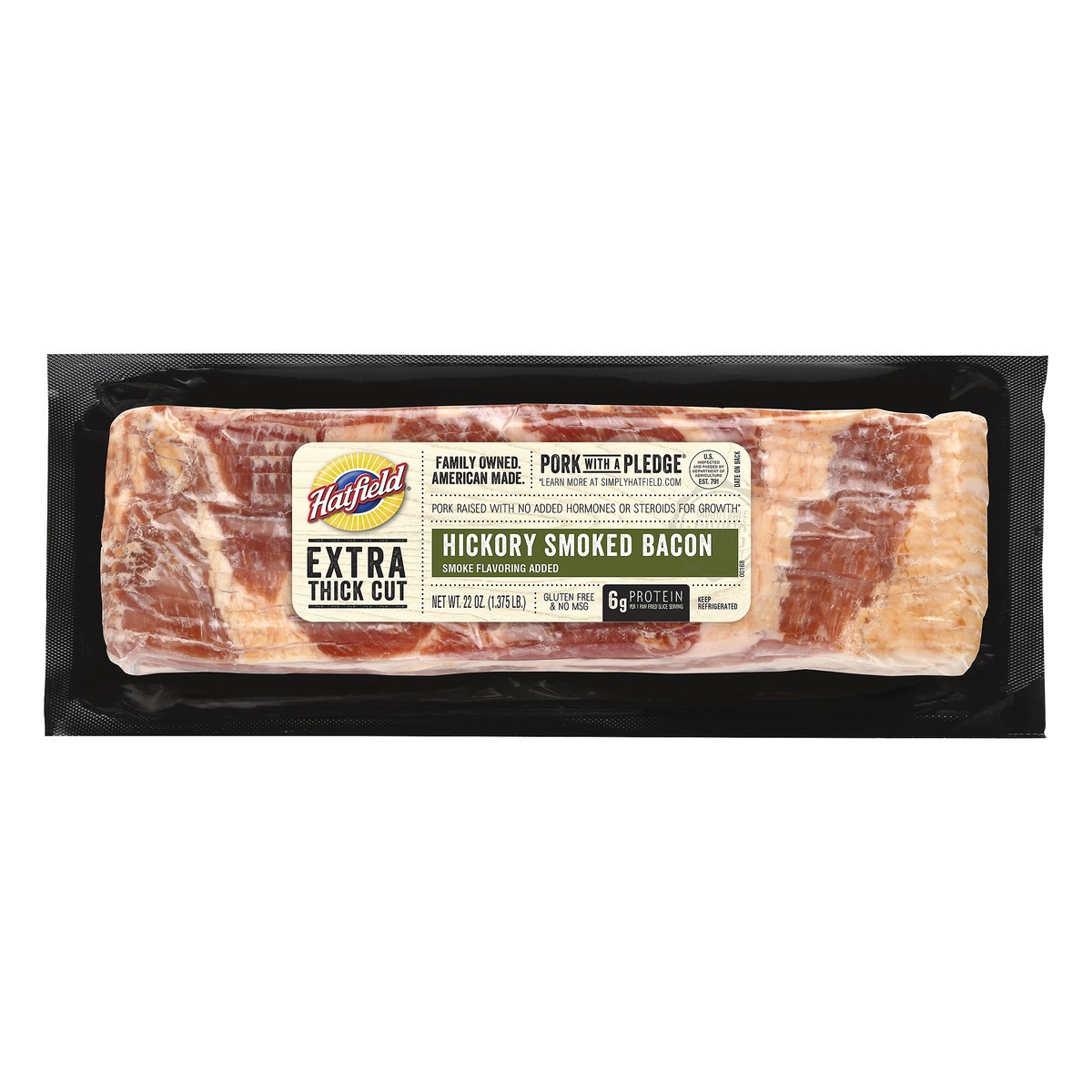 slide 1 of 5, Hatfield Hickory Smoked Extra Thick Sliced Bacon, 22 oz