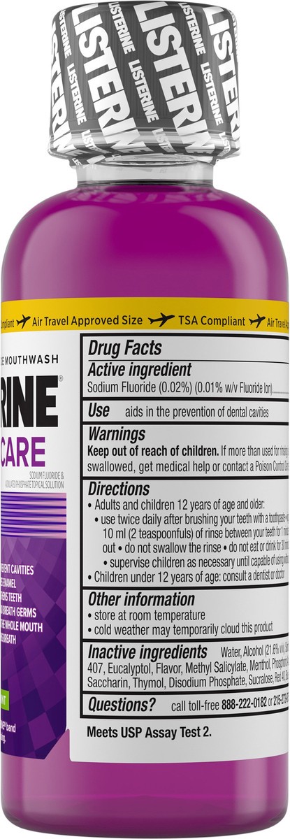 slide 9 of 11, Listerine Total Care Anticavity Fluoride Mouthwash, 6 Benefit Oral Rinse Kills 99% of Bad Breath Germs, Prevents Cavities, Strengthens Enamel, ADA-Accepted, Fresh Mint, Travel Size, 95 mL, 95 ml