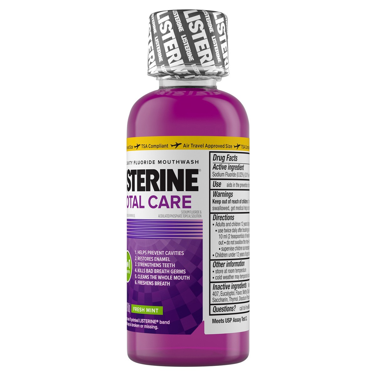 slide 2 of 11, Listerine Total Care Anticavity Fluoride Mouthwash, 6 Benefit Oral Rinse Kills 99% of Bad Breath Germs, Prevents Cavities, Strengthens Enamel, ADA-Accepted, Fresh Mint, Travel Size, 95 mL, 95 ml