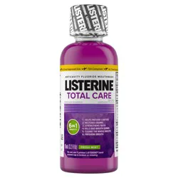 Listerine Total Care Anticavity Fluoride Mouthwash, 6 Benefit Oral Rinse Kills 99% of Bad Breath Germs, Prevents Cavities, Strengthens Enamel, ADA-Accepted, Fresh Mint, Travel Size, 95 mL