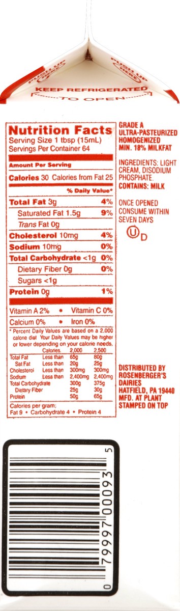 slide 4 of 4, Rosenberger's Light. Cream Ultra Quart, 32 fl oz