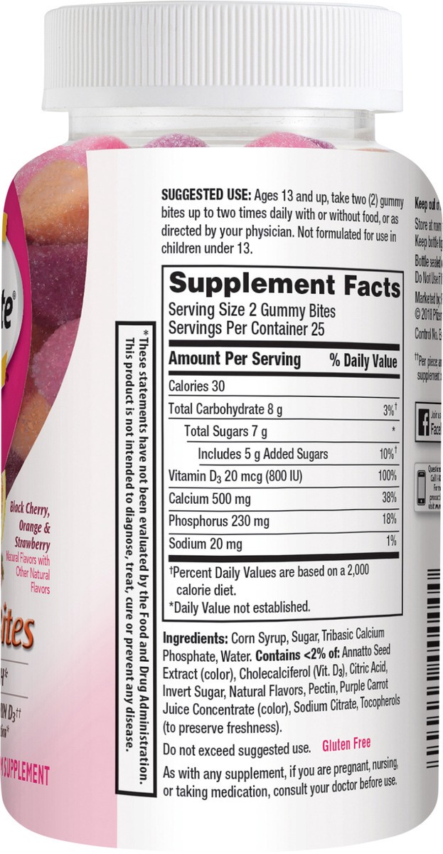 slide 6 of 7, Caltrate Gummy Bites 500 mg Calcium and Vitamin D Supplement, Black Cherry, Strawberry, Orange - 50 Count, 50 ct
