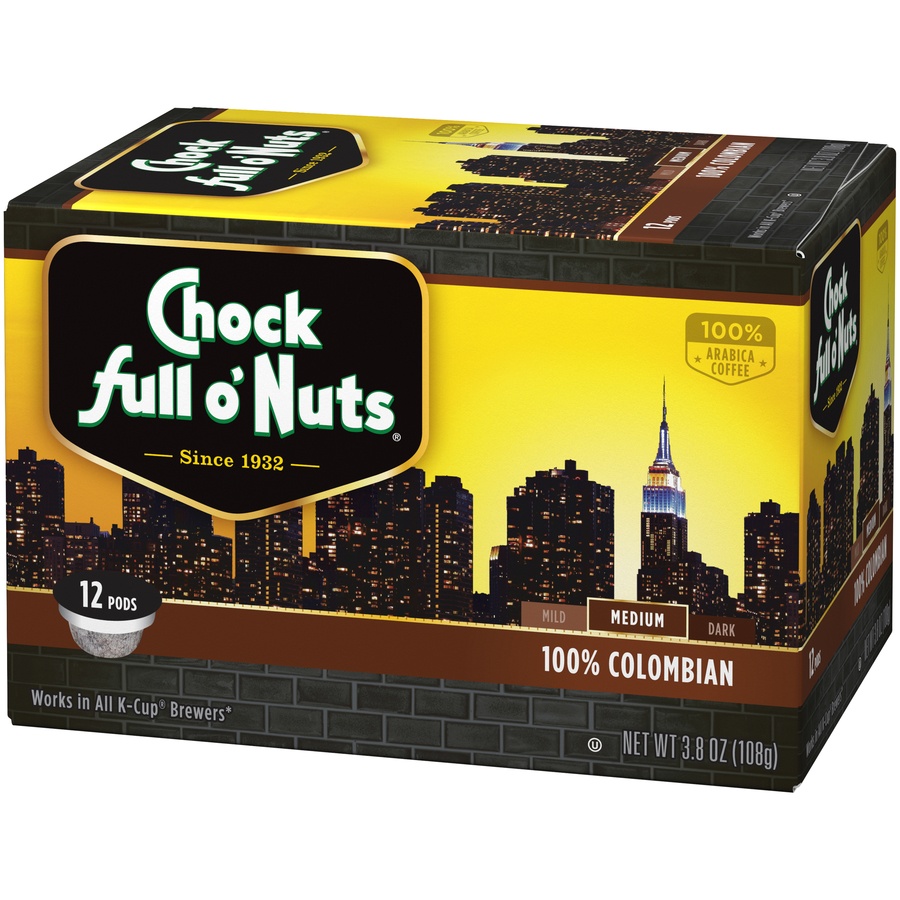 Chock Full O' Nuts 100 Colombian Medium Roast Coffee Single Serve Pods