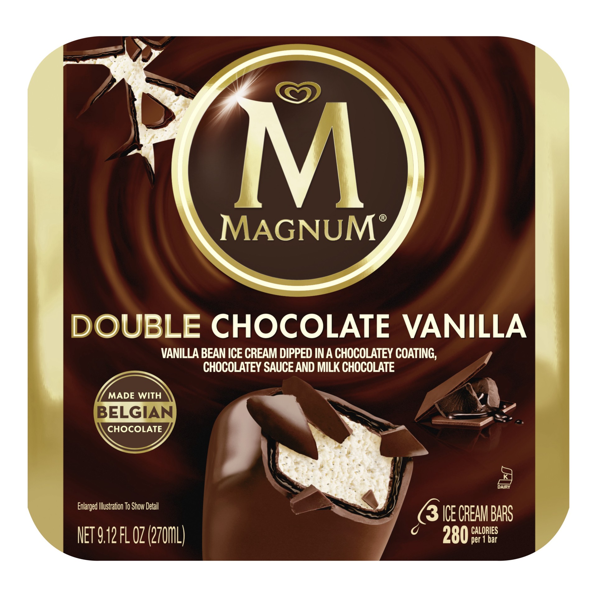 slide 1 of 3, Magnum Ice Cream Bars Double Chocolate Vanilla, 9.12 oz, 3 Count, 3 ct