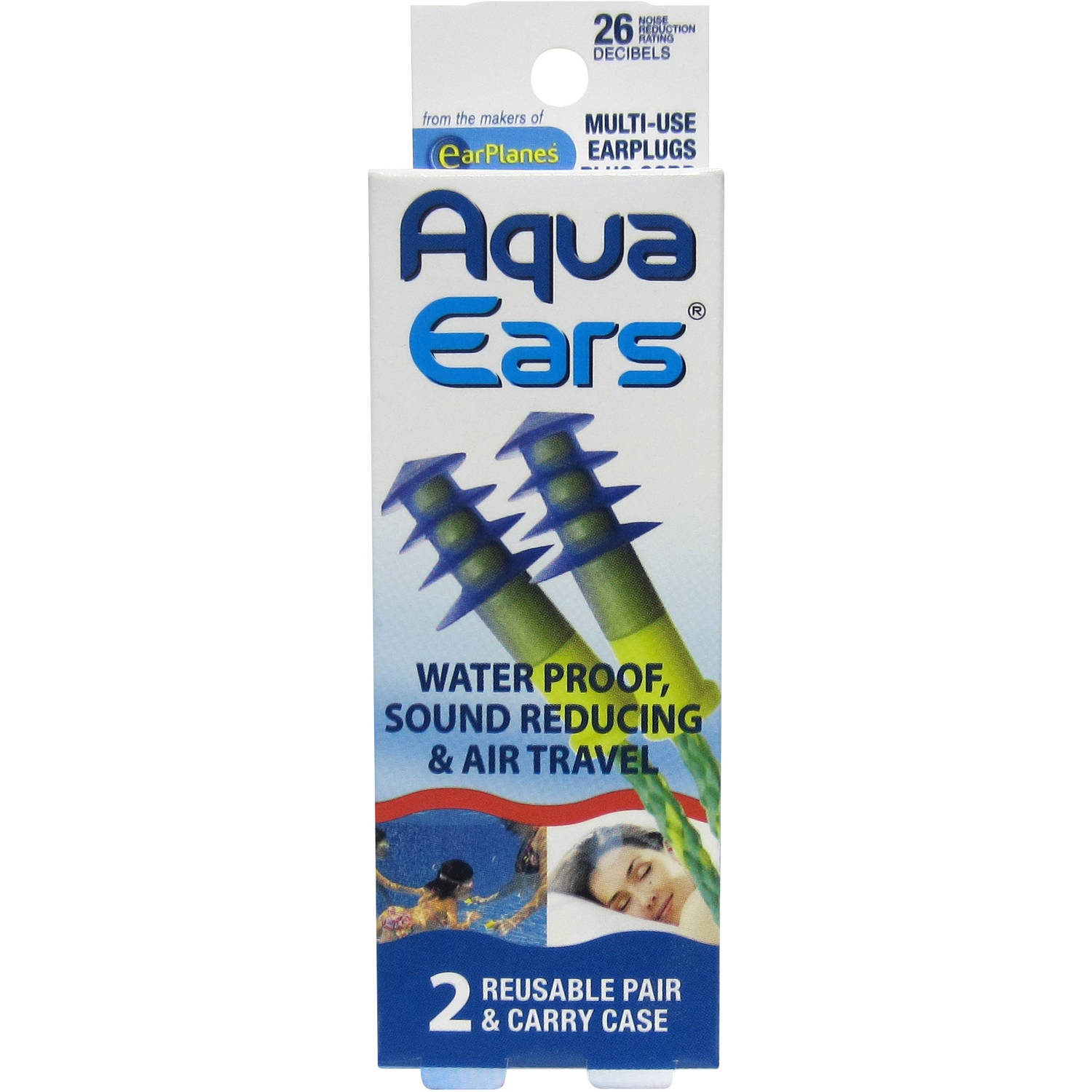 slide 1 of 1, Aqua Ears Earplugs Plus Cord, 1 ct