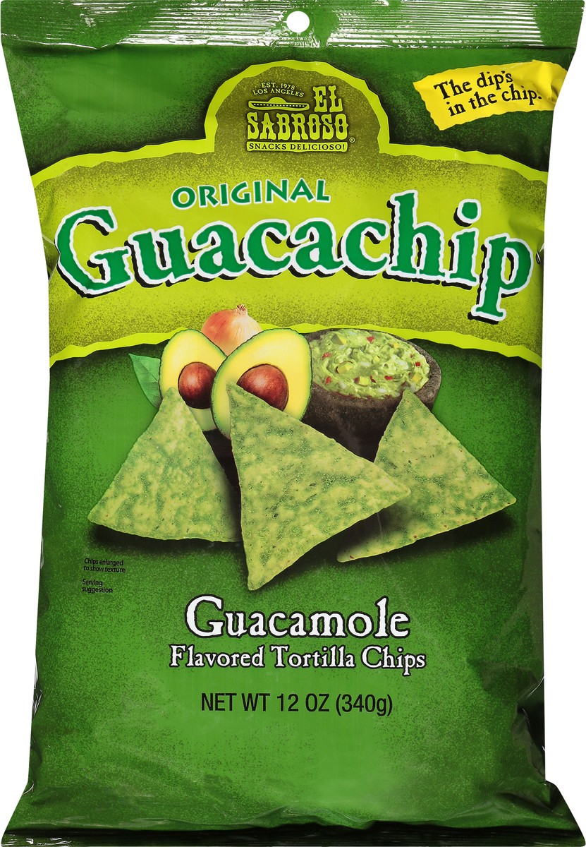 slide 6 of 9, El Sabroso Guacachip Guacamole Flavored Tortilla Chips 12 oz, 12 oz