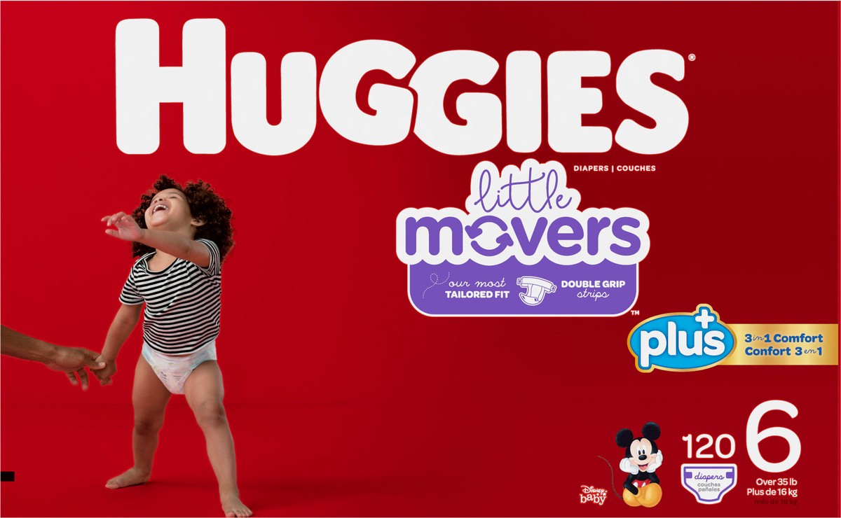 slide 5 of 10, Huggies Little Movers Disney Baby Diapers Size 6 (Over 35 lb) 120 ea, 