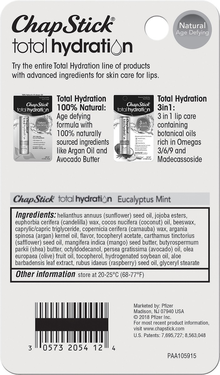 slide 3 of 7, ChapStick Total Hydration Natural Non-Tinted Eucalyptus Mint Lip Care 0.12 oz, 0.12 oz