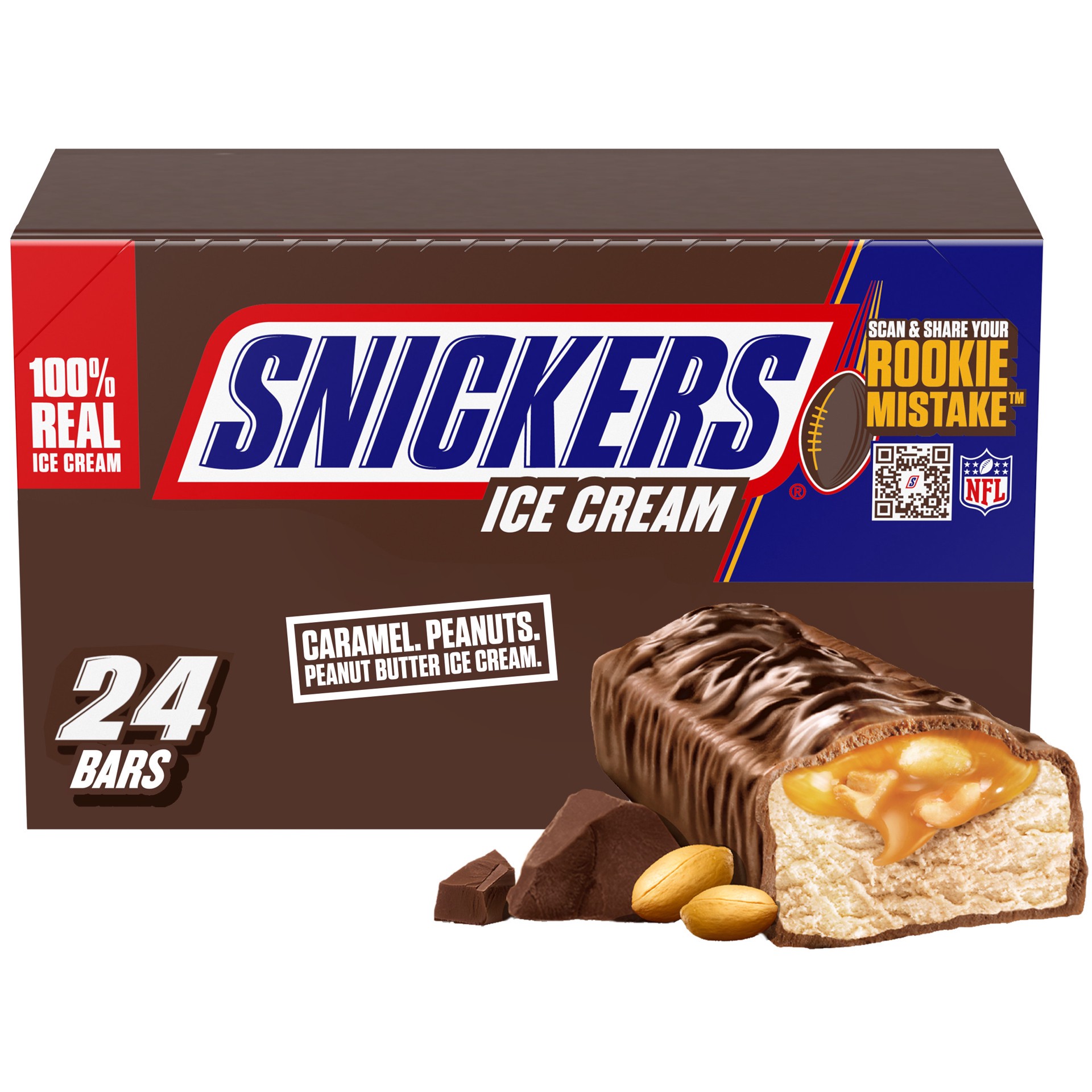 slide 1 of 4, SNICKERS Peanut Butter Milk Chocolate Ice Cream Bars, 24 Pack Box, 48 fl oz