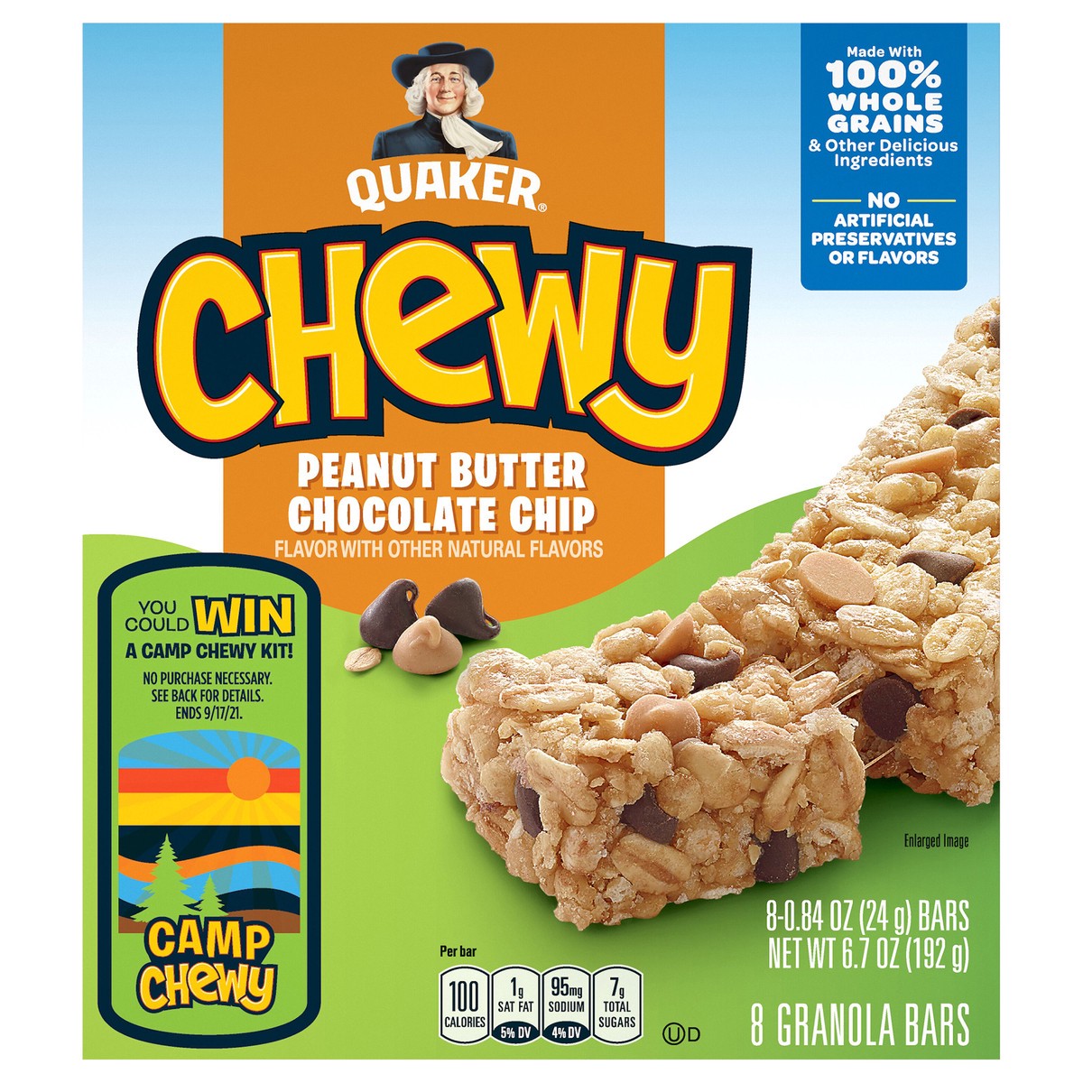 slide 1 of 8, Quaker Chewy Granola Bars Peanut Butter Chocolate Chip 0.84 Oz 8 Count, 8 ct