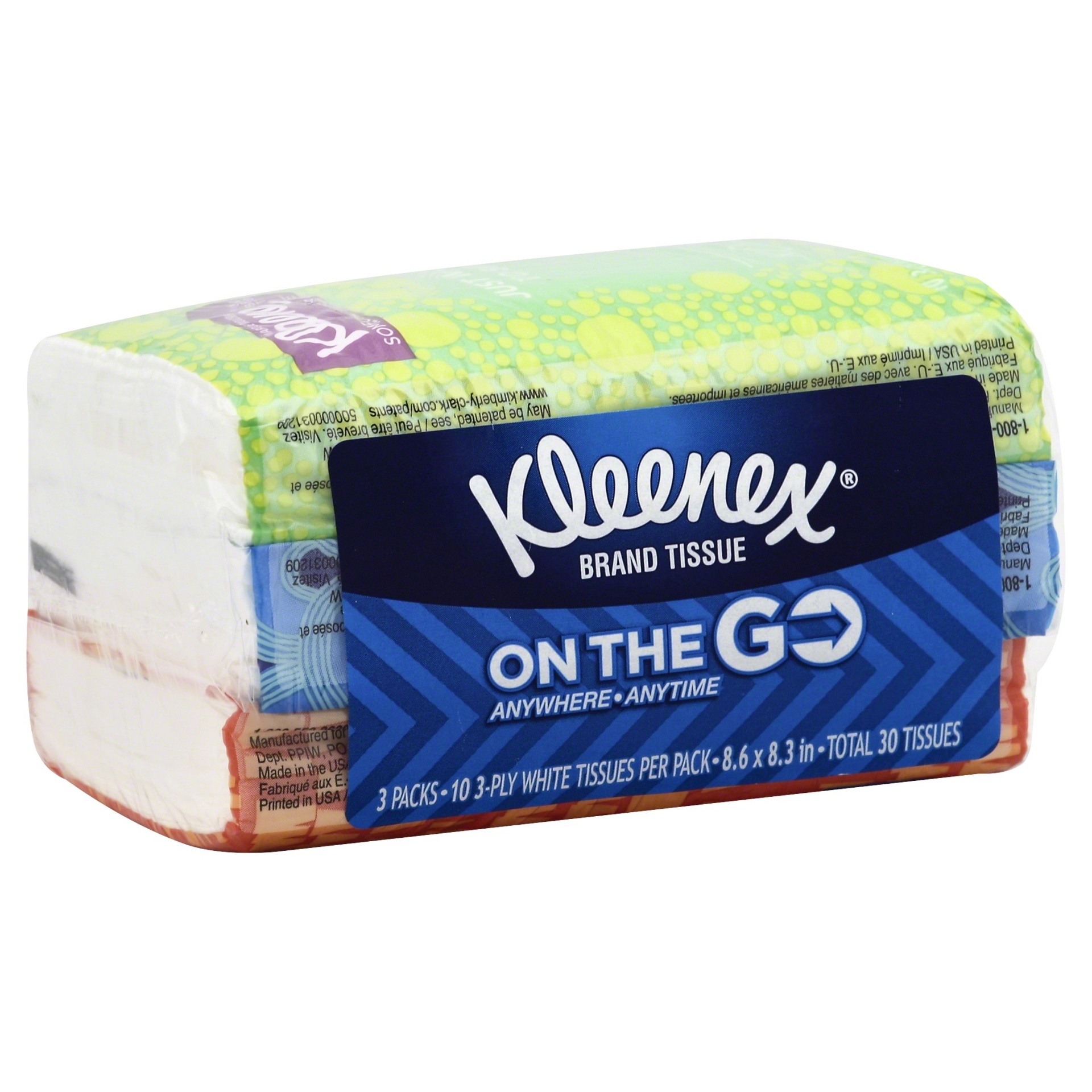 slide 1 of 1, Kleenex On The Go 3 Pack Facial Tissue, 3 ct