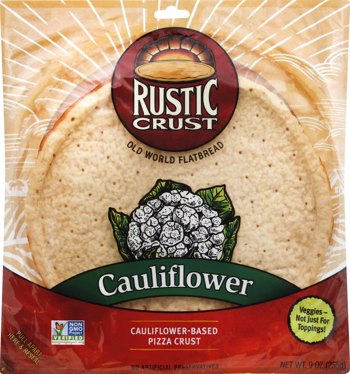 slide 5 of 9, Rustic Crust Cauliflower Based Pizza Crust, 12 in., 14 oz