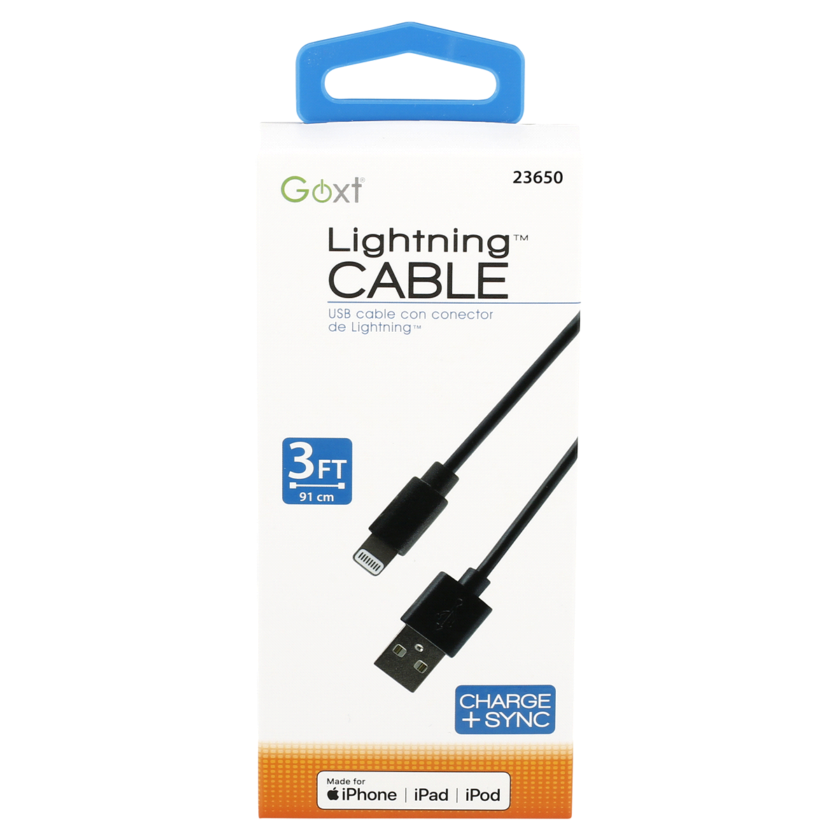 slide 1 of 1, Custom Accessories Goxt 3' Black Lightning Cable, 3 ft