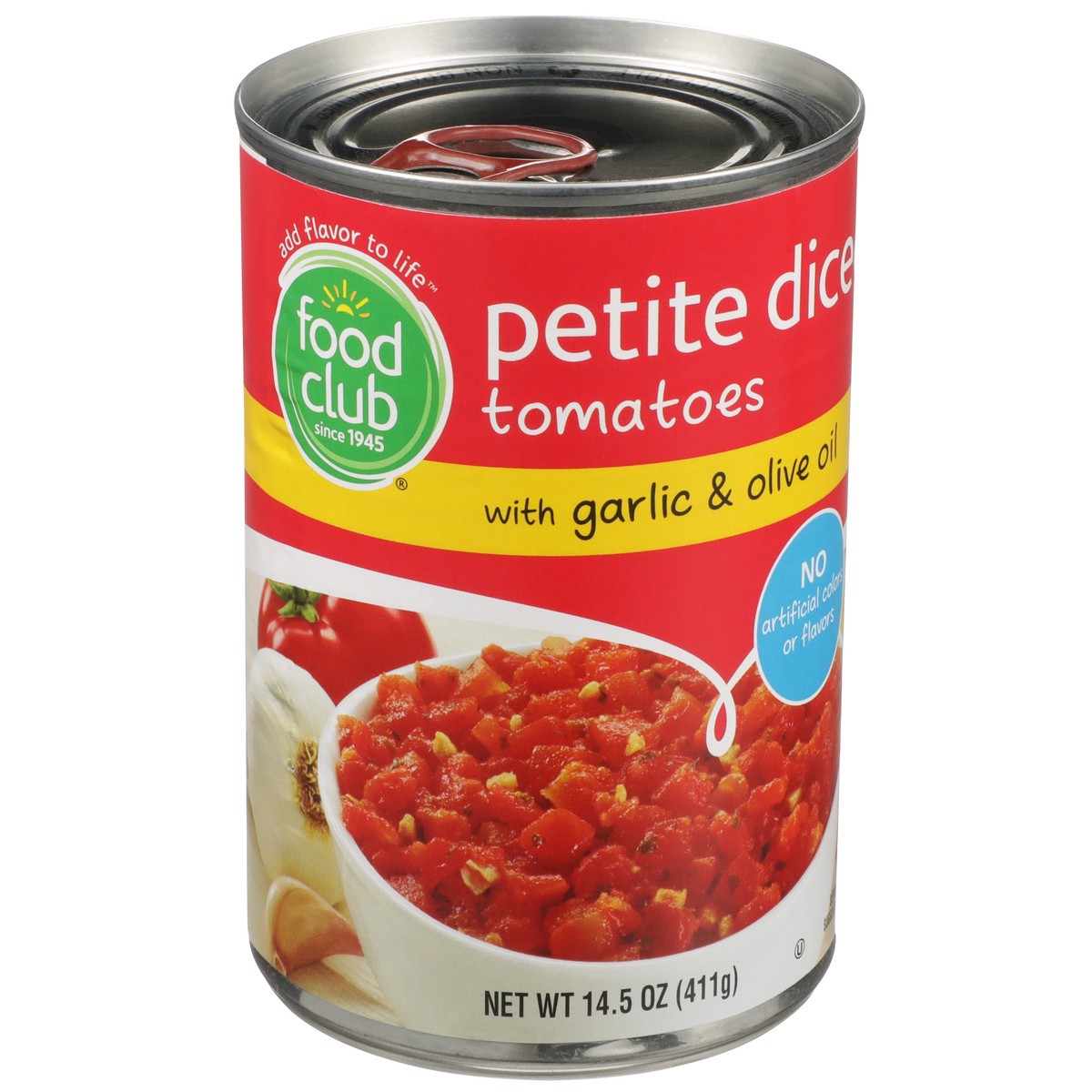 slide 2 of 9, Food Club Petite Diced Tomatoes With Garlic & Olive Oil, 14.5 oz