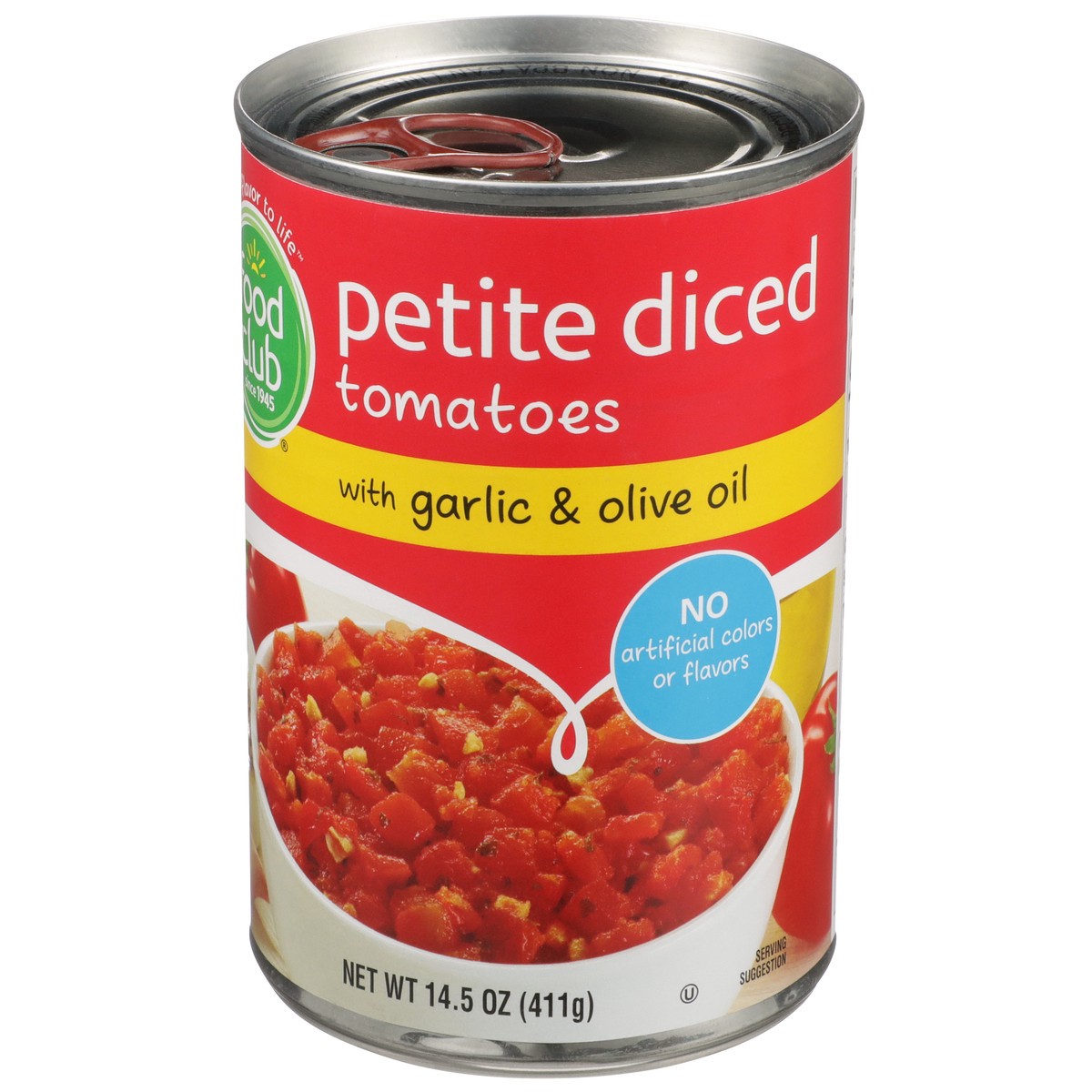 slide 3 of 9, Food Club Petite Diced Tomatoes With Garlic & Olive Oil, 14.5 oz