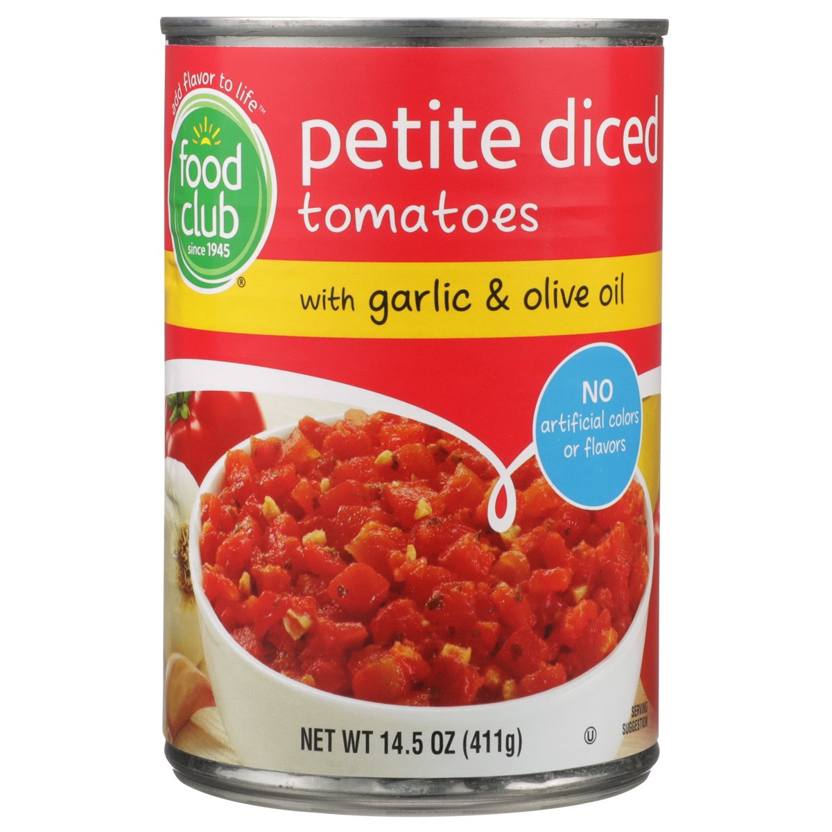 slide 8 of 9, Food Club Petite Diced Tomatoes With Garlic & Olive Oil, 14.5 oz