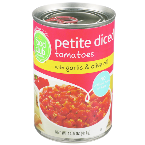slide 1 of 1, Food Club Petite Diced Tomatoes With Garlic & Olive Oil, 14.5 oz