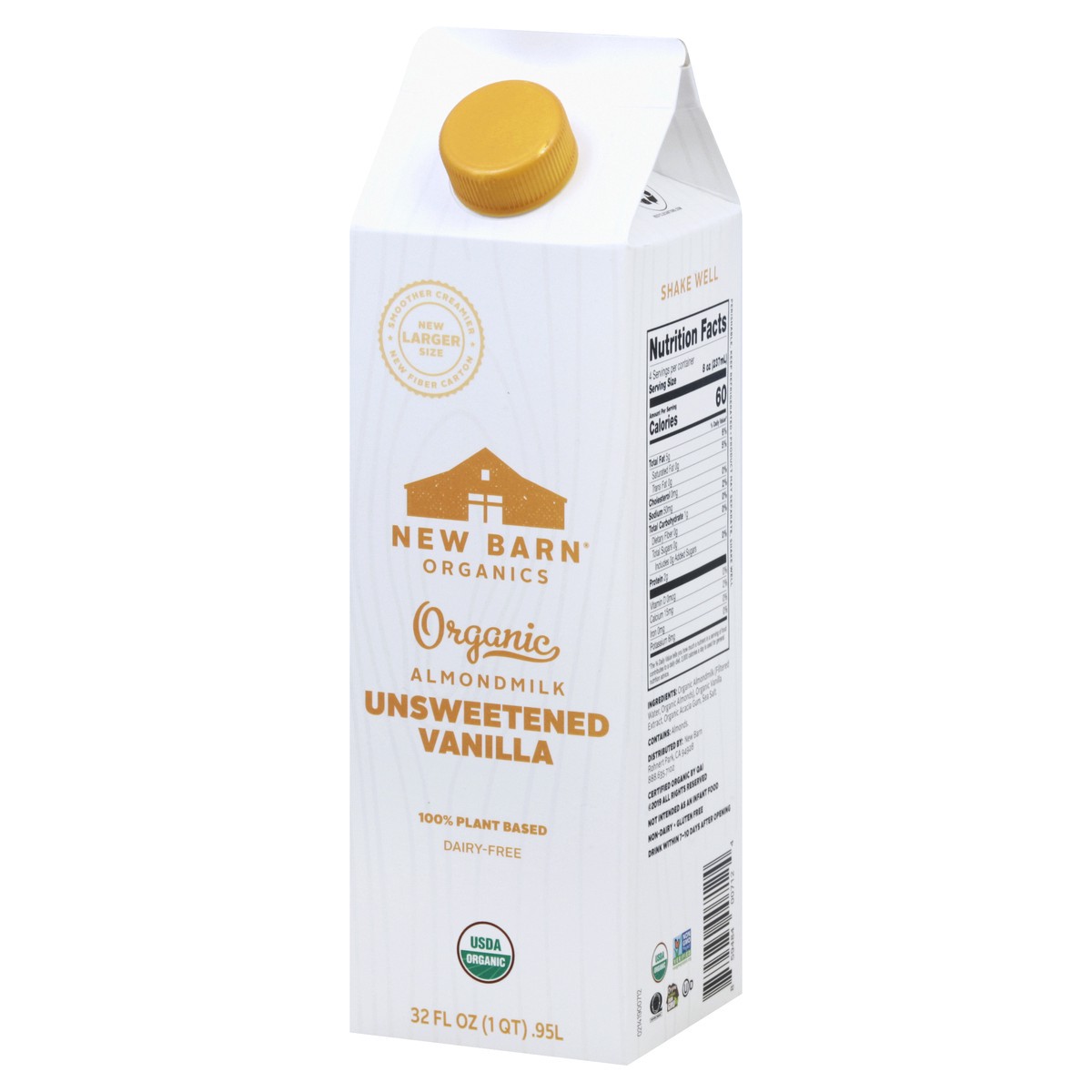 slide 3 of 11, New Barn Organics Unsweetened Vanilla Almondmilk 32 fl oz, 32 fl oz