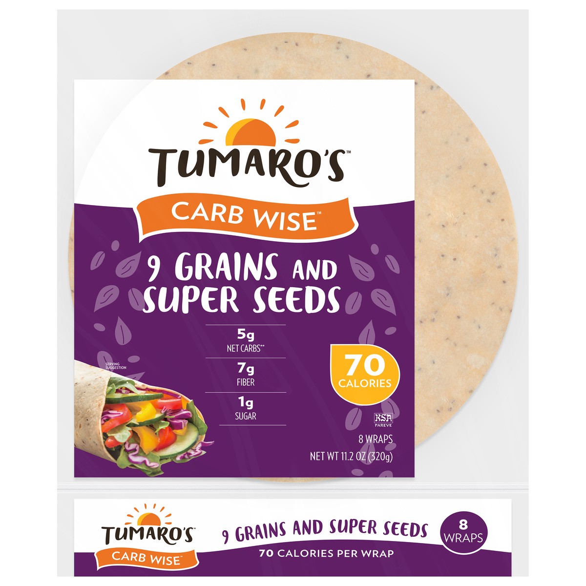 slide 1 of 12, Tumaro's Carb Wise 9 Grains and Super Seeds Wraps 8 Each, 11.2 ct