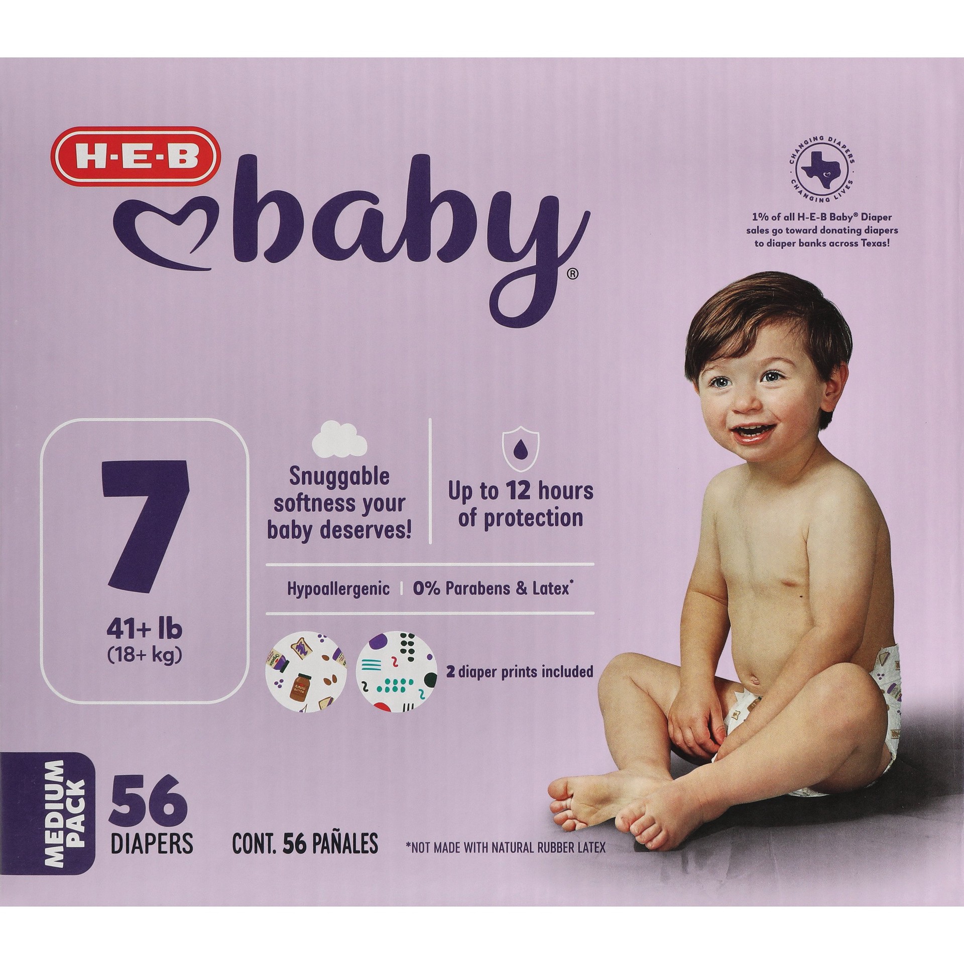 slide 1 of 1, H-E-B Baby Medium Pack Diapers - Size 7, 56 ct