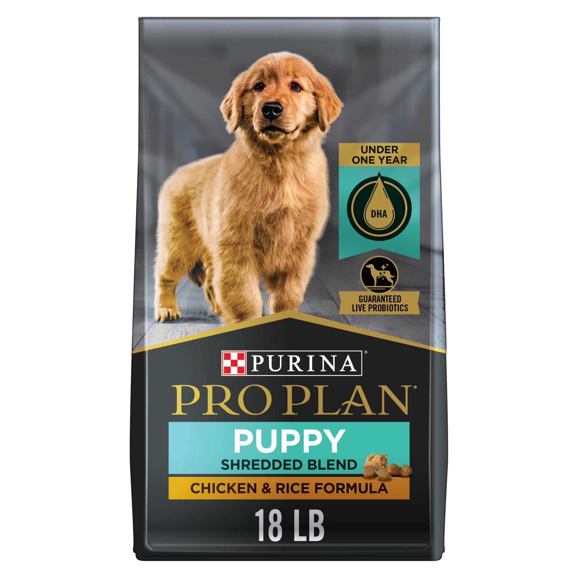 slide 1 of 9, Pro Plan Purina Pro Plan High Protein Puppy Food Shredded Blend Chicken & Rice Formula, 18 lb