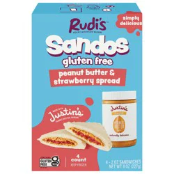 Rudi's Gluten Free Peanut Butter & Strawberry Spread Sandwiches - 4 - 2 oz Each