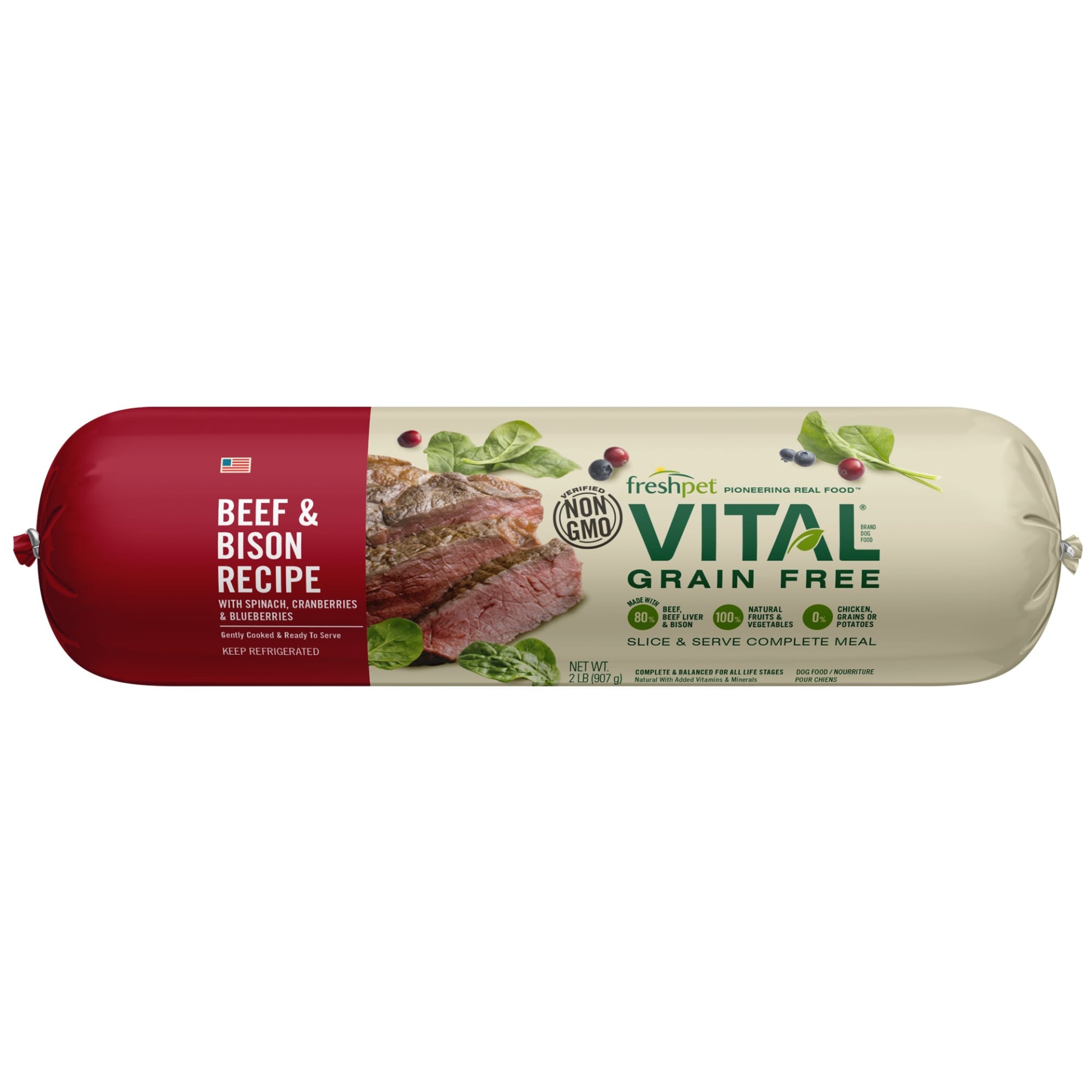 slide 1 of 1, Freshpet Vital Grain Free Beef & Bison Recipe with Spinach, 1 lb