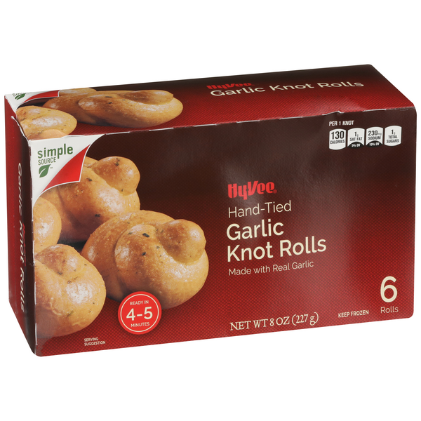 slide 1 of 1, Hy-vee Garlic Hand-tied Knot Rolls, 6 ct; 7.3 oz