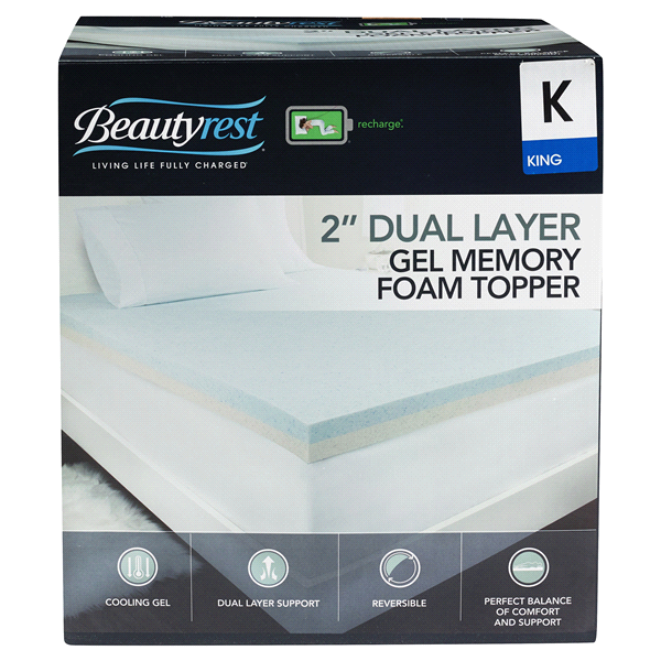 slide 1 of 1, Beautyrest 2” Dual Layer Cooling Gel Memory Foam Topper, 1 ct