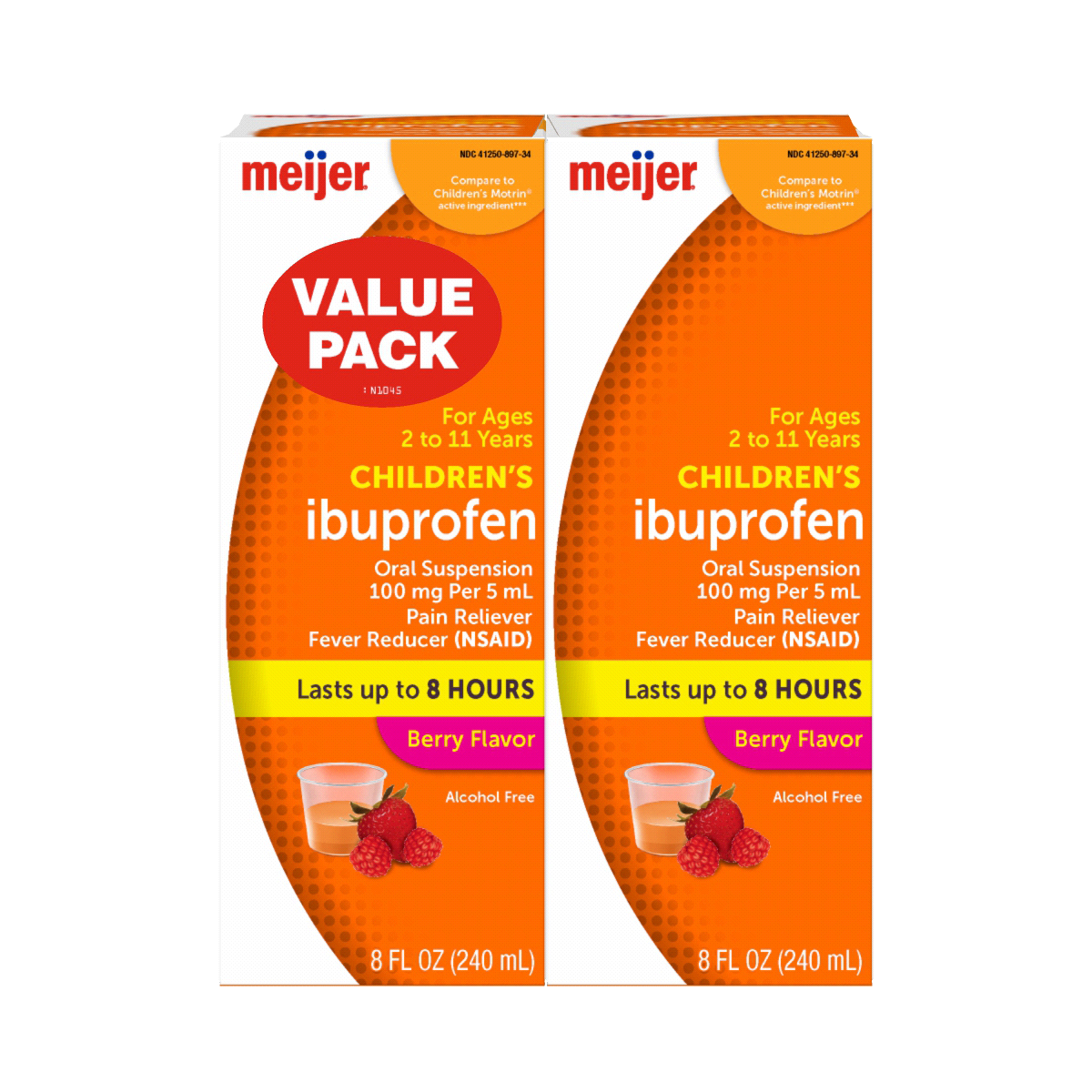 slide 1 of 21, Meijer Children's Ibuprofen Oral Suspension per, Berry Flavor, 100 mg, 5 ml, 2 x 8 oz