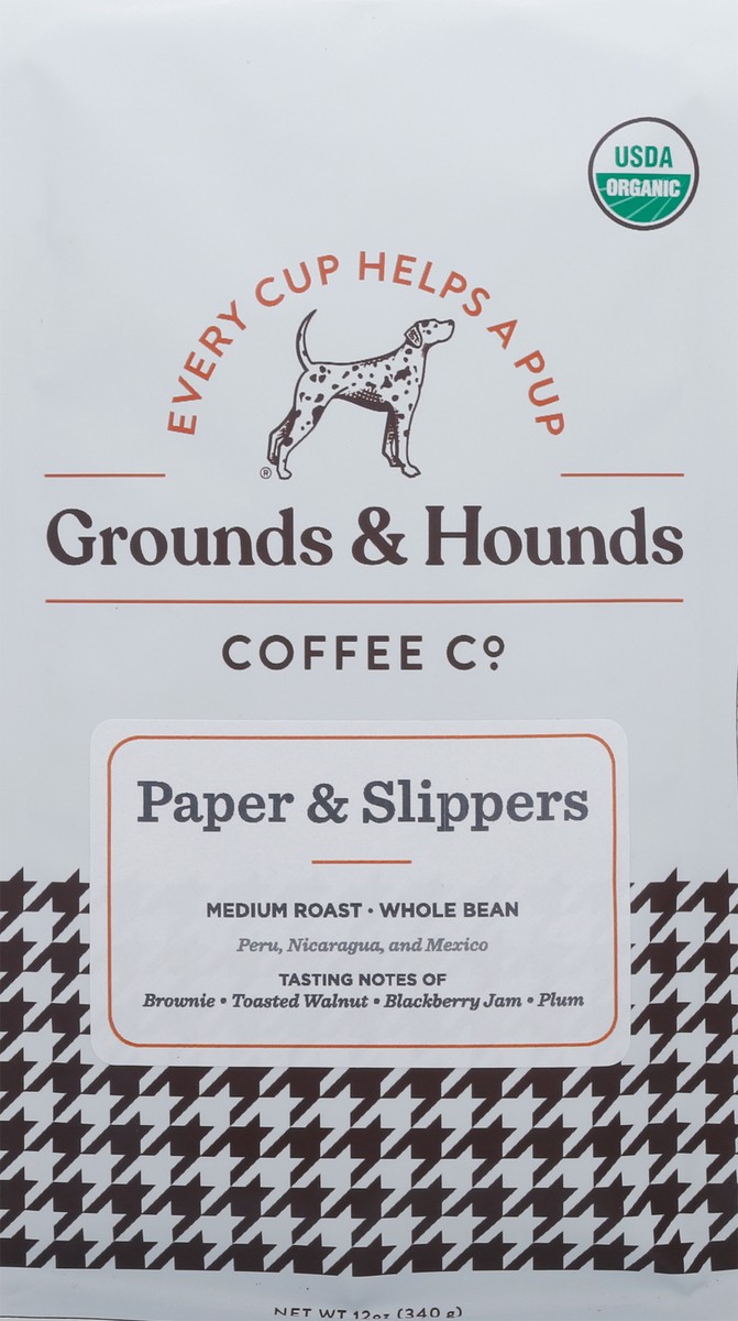 slide 9 of 11, Grounds & Hounds Paper & Slippers Medium Roast Whole Bean Paper & Slippers Coffee - 12 oz, 12 oz