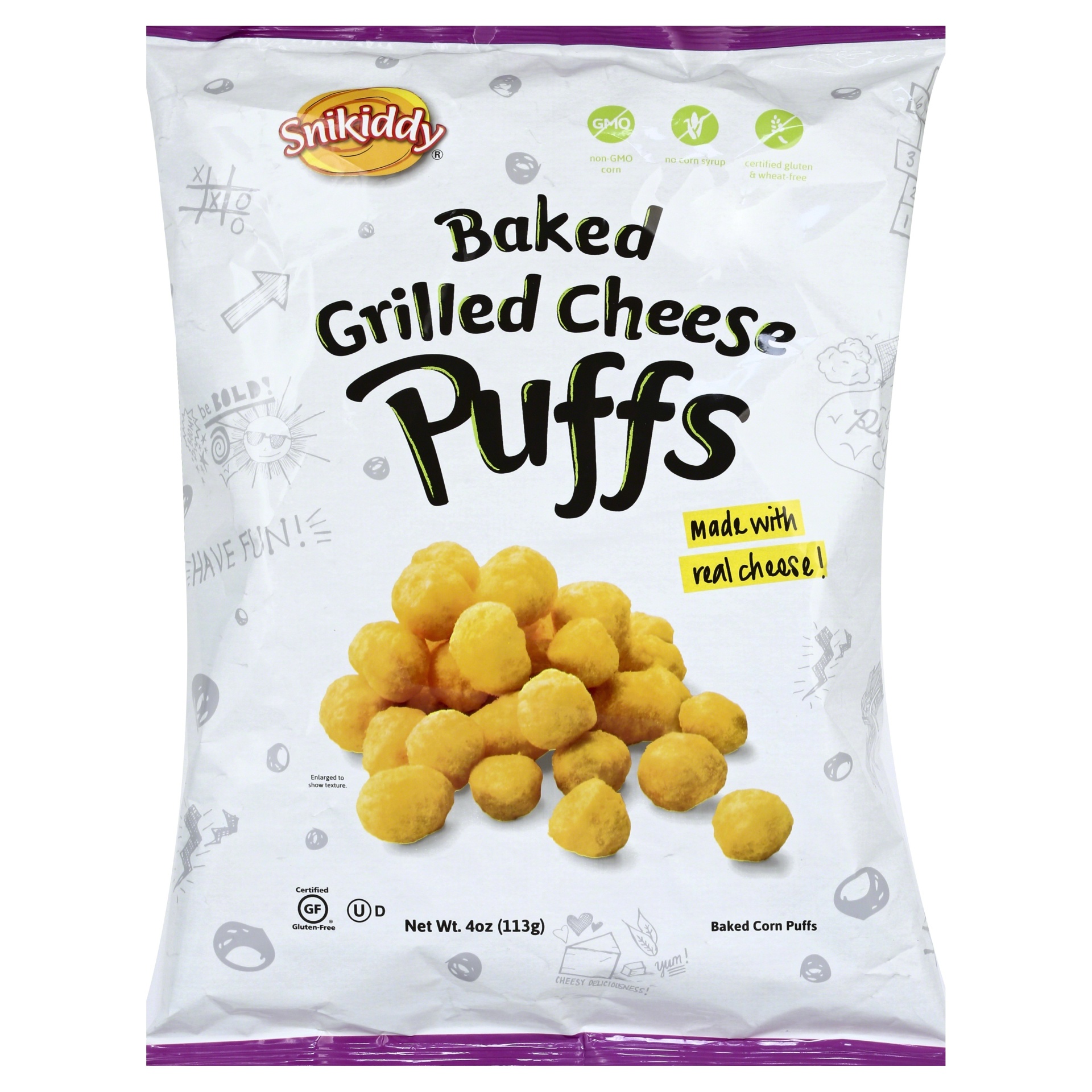 slide 1 of 1, Snikiddy Organic Grilled Cheese Baked Puffs, 4 oz