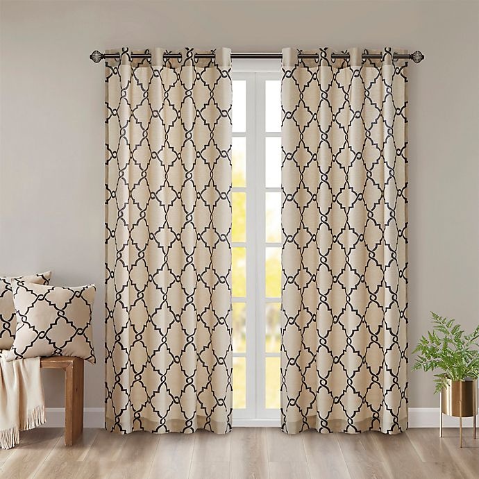 slide 1 of 10, Madison Park Saratoga Grommet Top Window Curtain Panel - Khaki/Black, 63 in