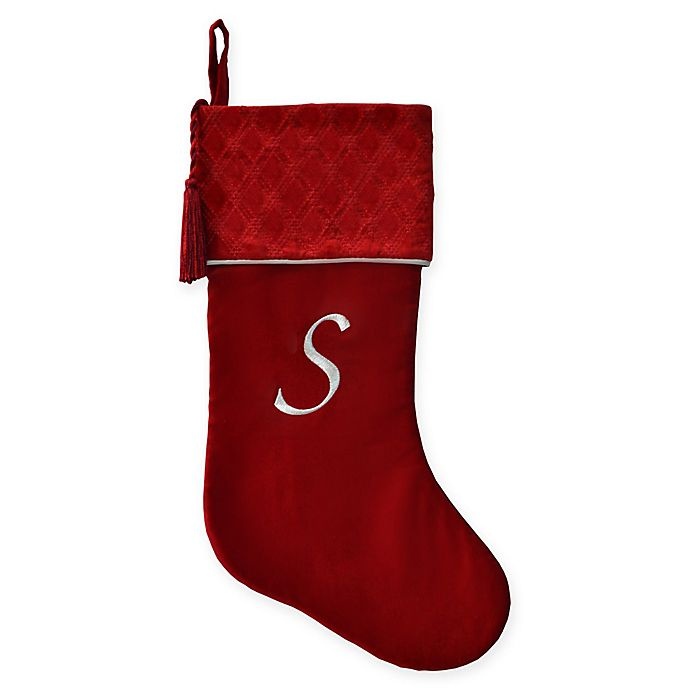 slide 1 of 2, Winter Wonderland Harvey Lewis Monogram Letter S'' Luxurious Velvet Stocking - Red'', 1 ct