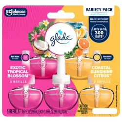 Glade PlugIns Refills Air Freshener, Exotic Tropical Blossoms and Coastal Sunshine Citrus, 1.34 oz, 5 count