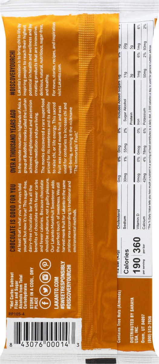 slide 5 of 9, Lakanto Monkfruit Sugar Free Chocolate Bar With Almonds, 3 oz