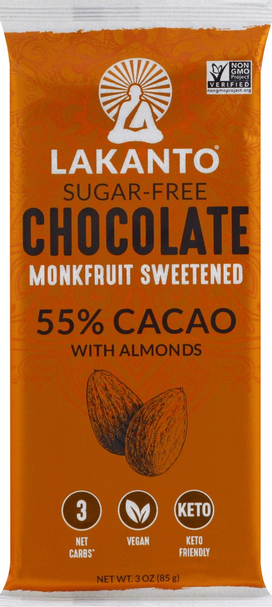 slide 6 of 9, Lakanto Monkfruit Sugar Free Chocolate Bar With Almonds, 3 oz