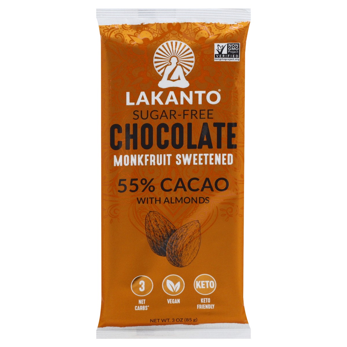 slide 1 of 9, Lakanto Monkfruit Sugar Free Chocolate Bar With Almonds, 3 oz