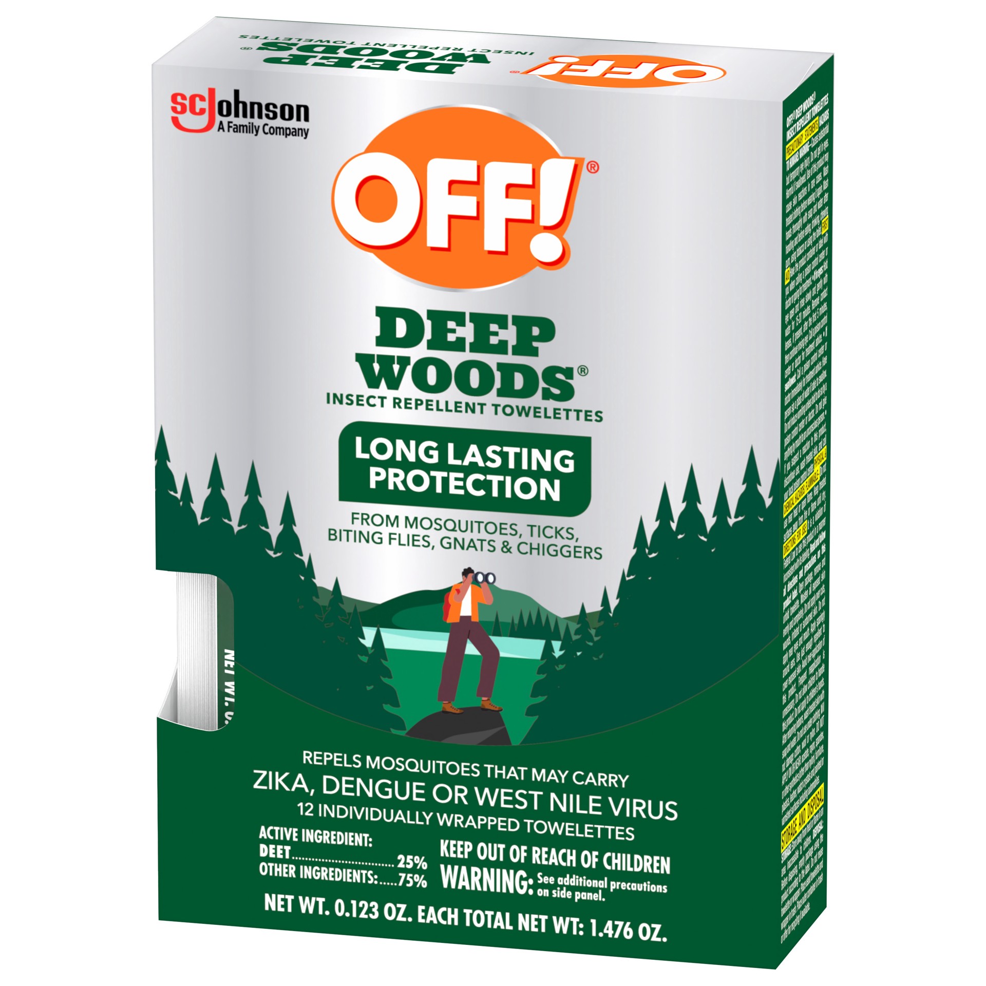 slide 3 of 5, OFF! Deep Woods Long Lasting Protections Insect Repellent Towelettes 12 - 0.123 oz ea, 12 ct