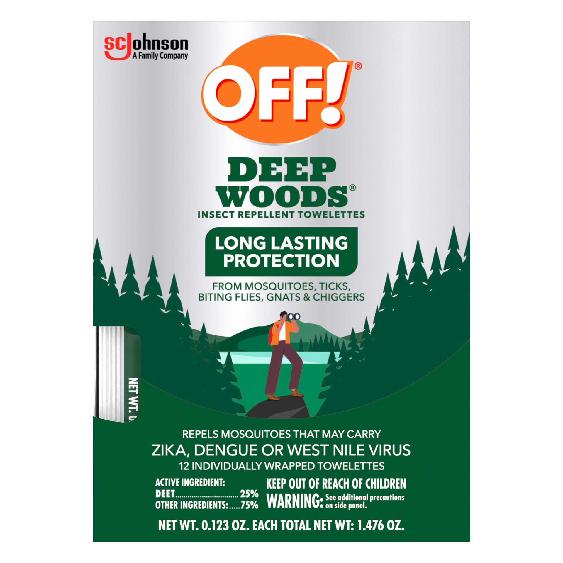 slide 5 of 5, OFF! Deep Woods Long Lasting Protections Insect Repellent Towelettes 12 - 0.123 oz ea, 12 ct