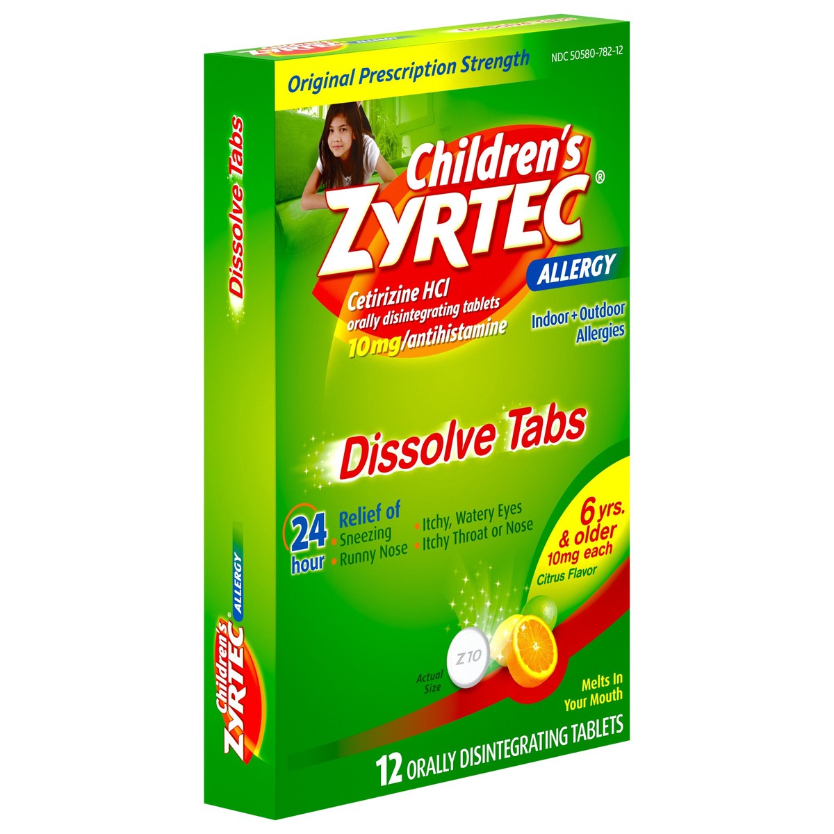 slide 6 of 7, Children's Zyrtec 24 Hour Dissolving Allergy Relief Tablets with 10 mg Children's Cetirizine Hydrochloride, Citrus Flavored Dissolvable Allergy Tablets with Antihistamine for Kids, 12 ct, 12 ct