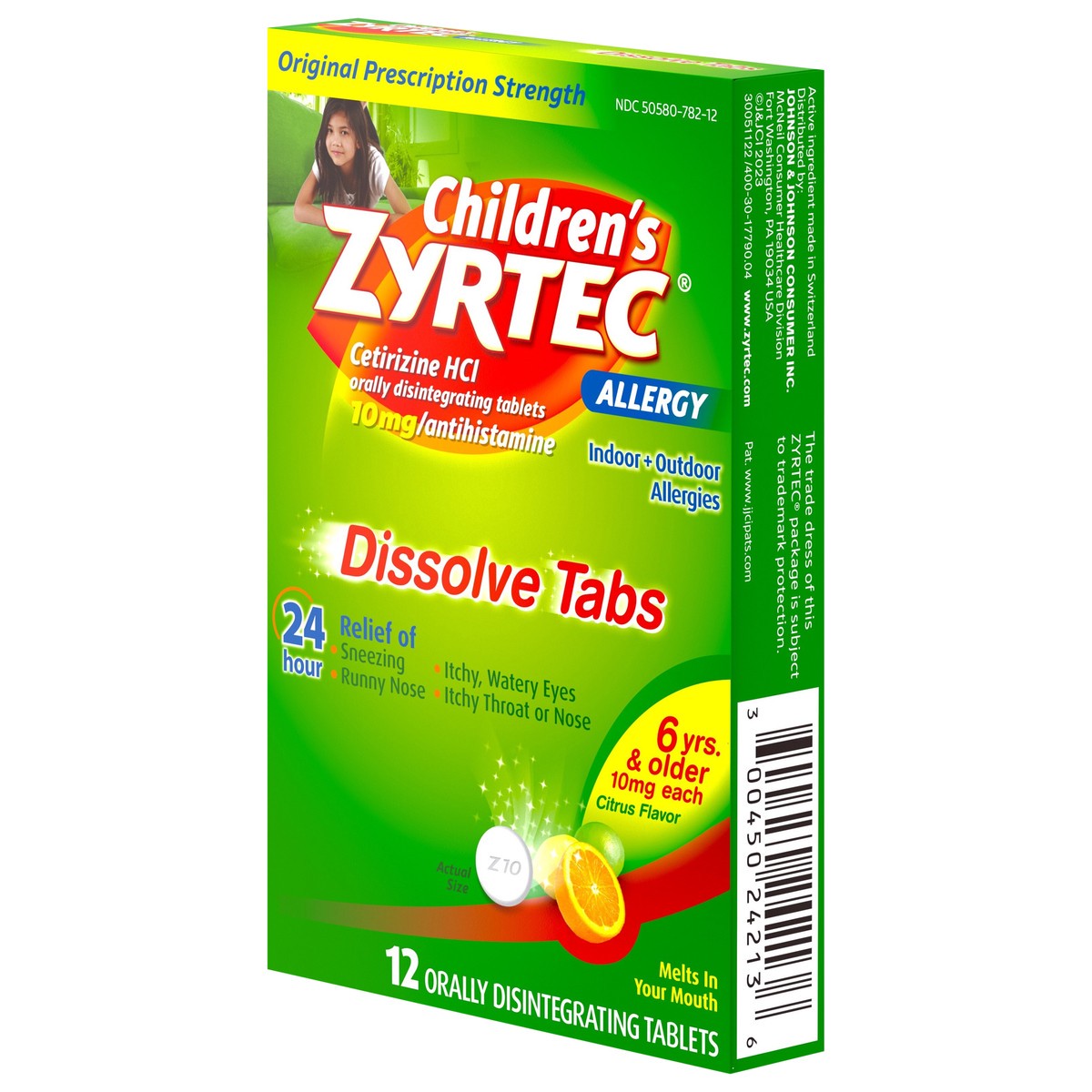 slide 5 of 7, Children's Zyrtec 24 Hour Dissolving Allergy Relief Tablets with 10 mg Children's Cetirizine Hydrochloride, Citrus Flavored Dissolvable Allergy Tablets with Antihistamine for Kids, 12 ct, 12 ct