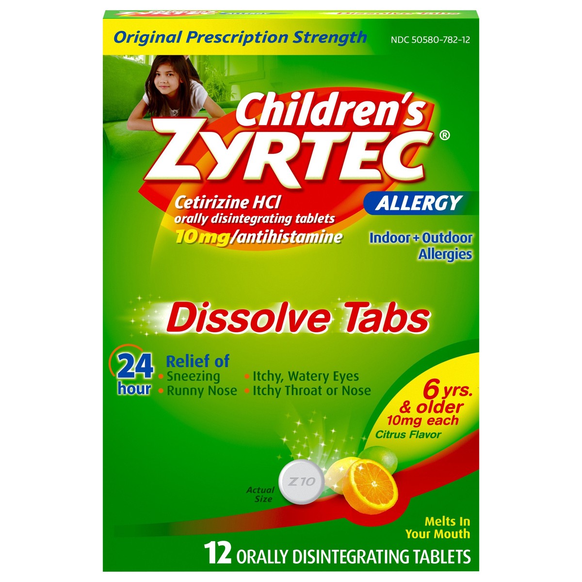 slide 1 of 7, Children's Zyrtec 24 Hour Dissolving Allergy Relief Tablets with 10 mg Children's Cetirizine Hydrochloride, Citrus Flavored Dissolvable Allergy Tablets with Antihistamine for Kids, 12 ct, 12 ct